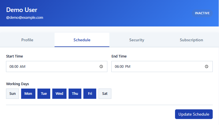 Set your working days and hours screenshot